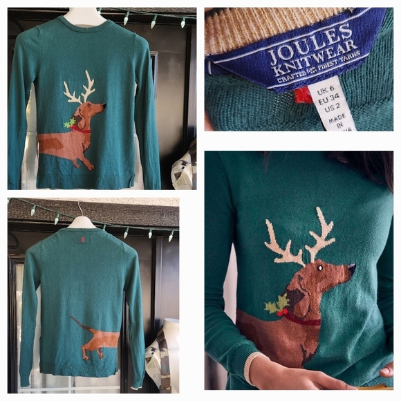 Festive Sausage Dog Crew Neck Sweater‎ by Joules - Picture 1 of 7